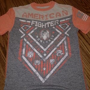 Boys sz SP American Fighter short sleeve gray neon orange